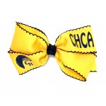 Cottage Hill Christian (Yellow Gold) / Navy Pico Stitch Bow - 7 Inch